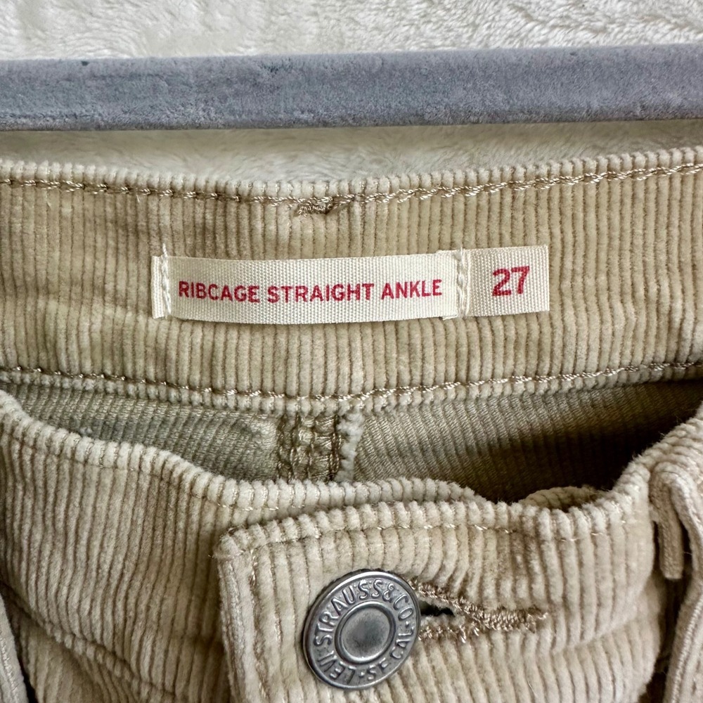 Levi's Ribcage Straight Ankle Corduroy Pants Tan‎ Beige High Rise Womens 27 - Picture 2 of 8
